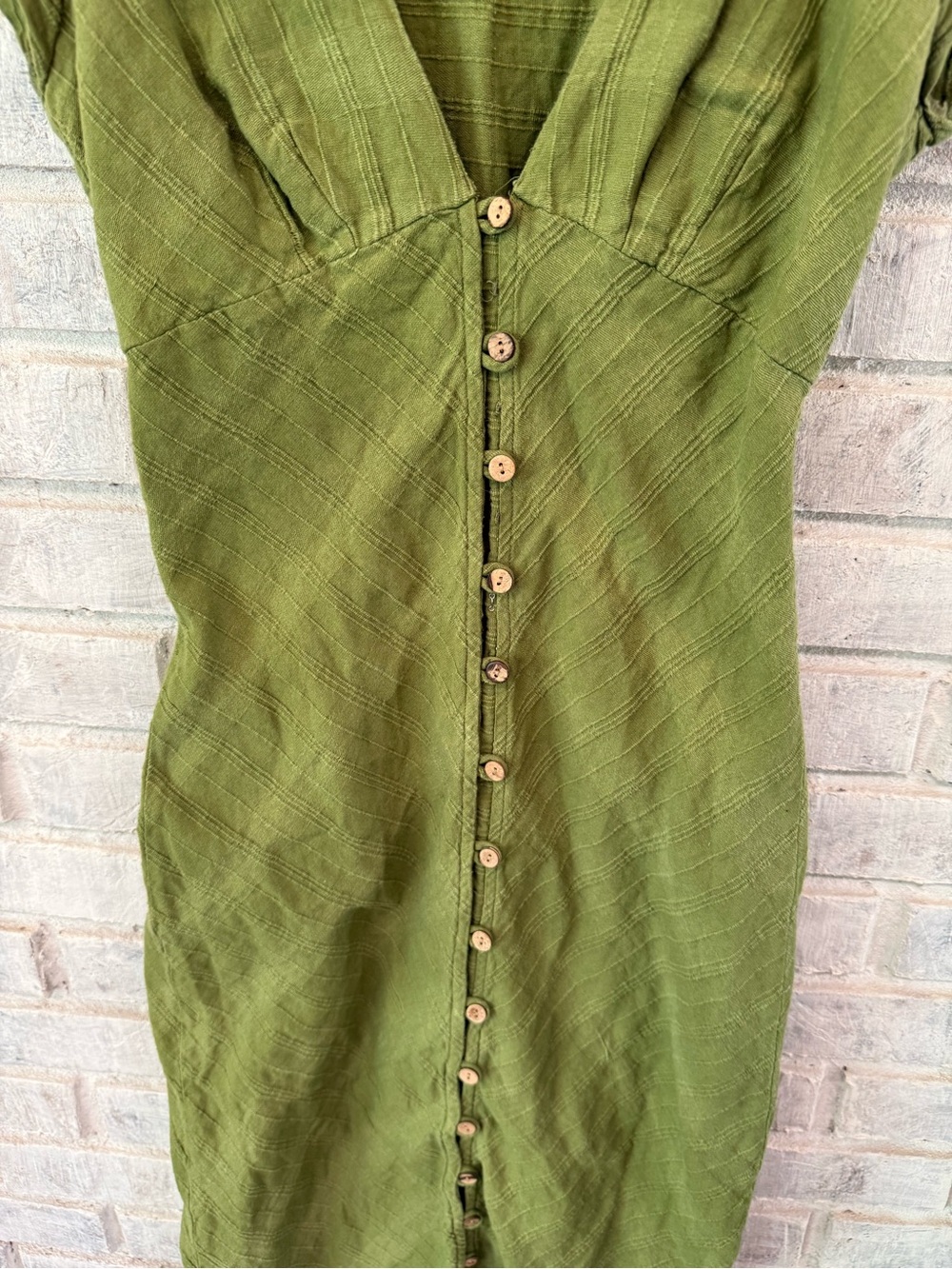 Free People Olive Green Button-Front Midi Dress - Picture 2 of 8